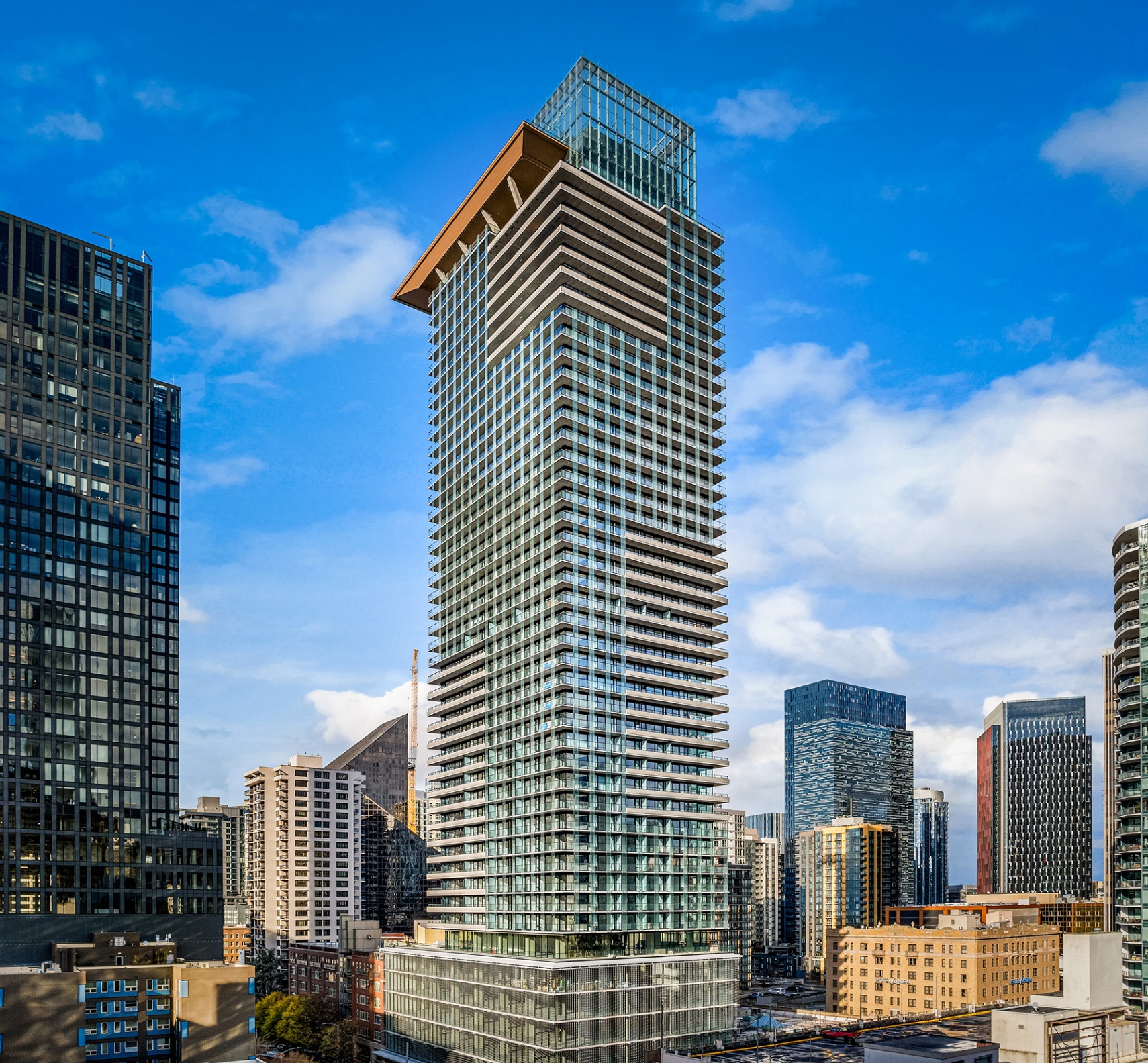 The sculpted crown of a landmark tower